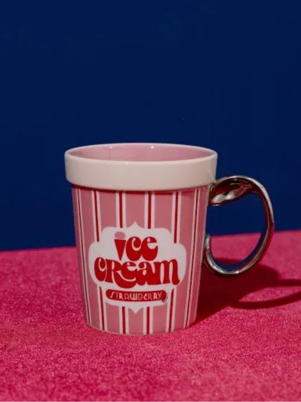 ban.do Pink & White Striped 'Ice Cream' Ceramic Mug with Silver Handle